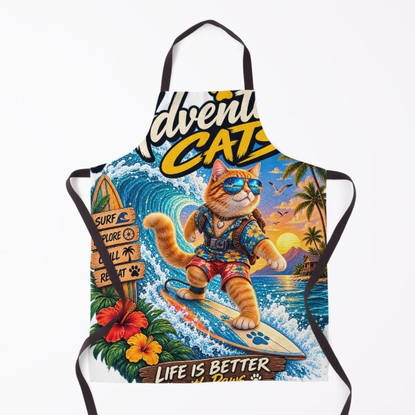 Item preview, Adventure Cats Surfing – Vintage Tropical Cat Surfer on Ocean Wave designed and sold by TeeVibeHaus.