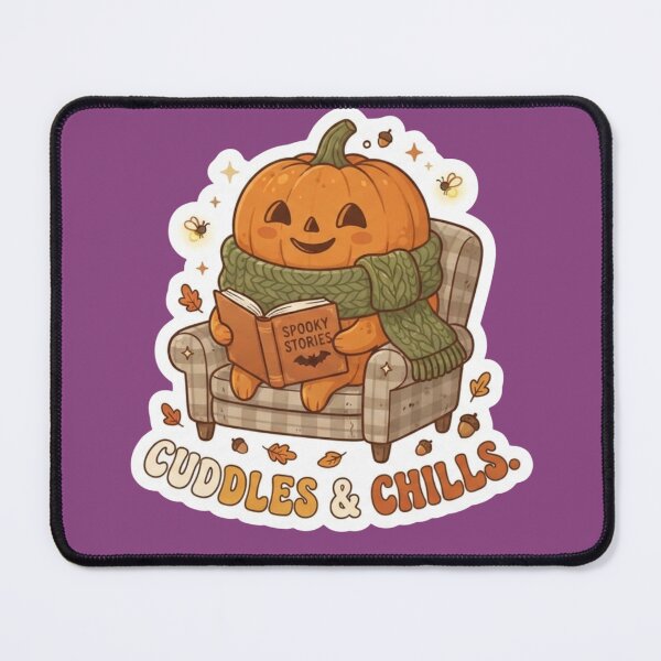 Item preview, Cuddles and Chills Cute Pumpkin Reading Spooky Stories Art designed and sold by NikBrin Prevail .