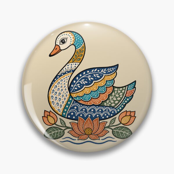 Item preview, Gond-Inspired Decorative Swan and Lotus Folk Art designed and sold by  MAD's Recreation Studio.