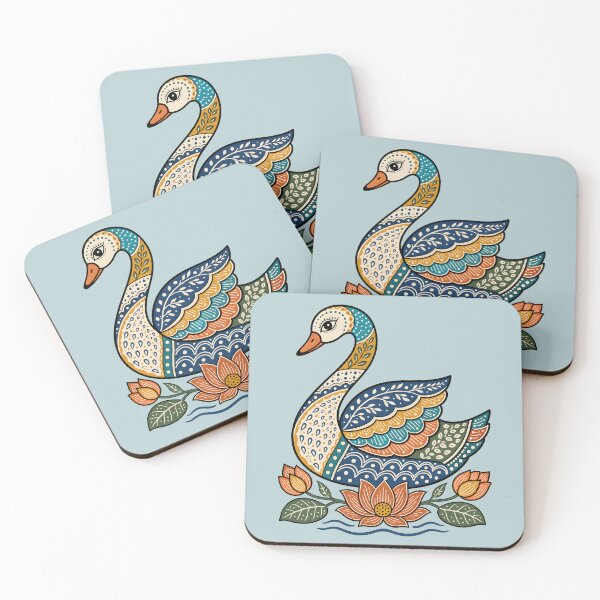 Item preview, Gond-Inspired Decorative Swan and Lotus Folk Art designed and sold by  MAD's Recreation Studio.