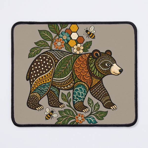 Item preview, Gond-Inspired Sloth Bear with Bees and Botanical Patterns designed and sold by  MAD's Recreation Studio.
