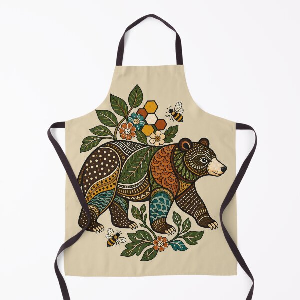 Item preview, Gond-Inspired Sloth Bear with Bees and Botanical Patterns designed and sold by MAD's Recreation Studio.