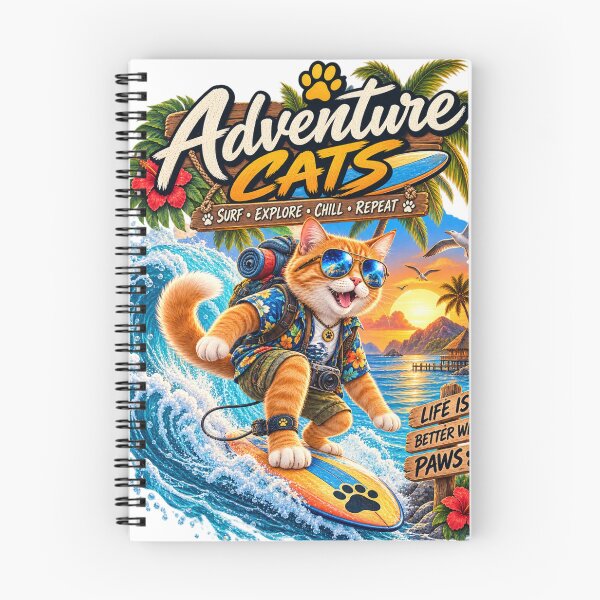 Item preview, Adventure Cats Surfing Tropical Paradise – Cute Orange Cat on Surfboard with Hawaiian Island Adventure Theme designed and sold by TeeVibeHaus.