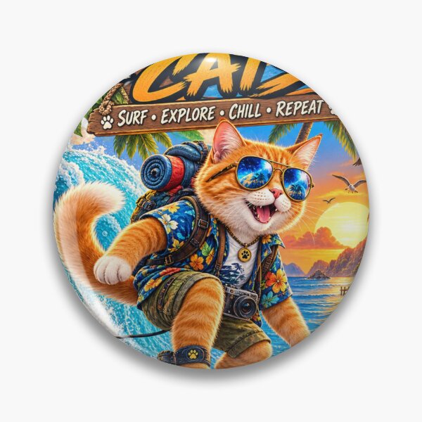Item preview, Adventure Cats Surfing Tropical Paradise – Cute Orange Cat on Surfboard with Hawaiian Island Adventure Theme designed and sold by TeeVibeHaus.