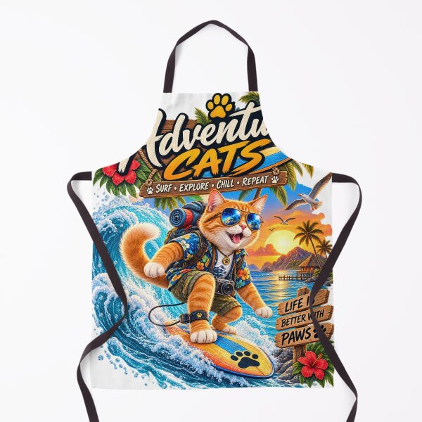 Item preview, Adventure Cats Surfing Tropical Paradise – Cute Orange Cat on Surfboard with Hawaiian Island Adventure Theme designed and sold by TeeVibeHaus.