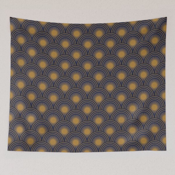 Item preview, Scalloped Suns in Navy Blue and Antique Gold designed and sold by YesterdayColl.