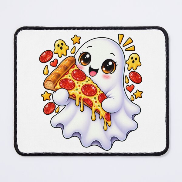 Item preview, Cute Pizza Ghost with Giant Pepperoni Slice designed and sold by The Cutting Room.