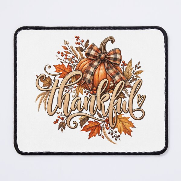 Item preview, Rustic Thankful Thanksgiving Pumpkin Plaid Bow Typographic designed and sold by ElcastDesigns.
