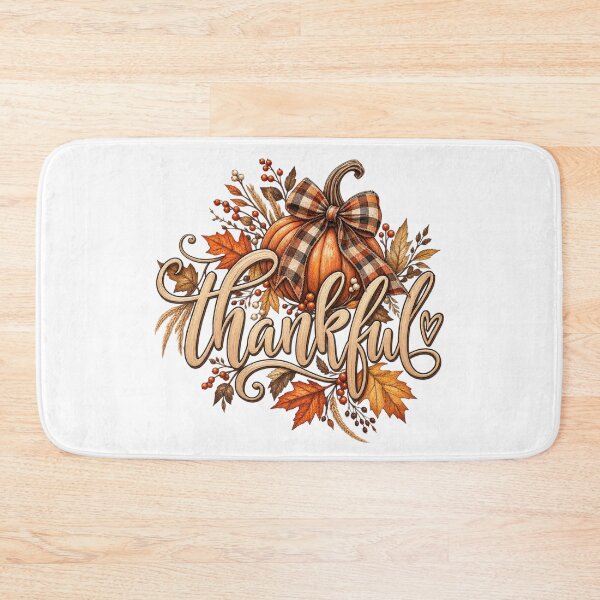 Item preview, Rustic Thankful Thanksgiving Pumpkin Plaid Bow Typographic designed and sold by ElcastDesigns.
