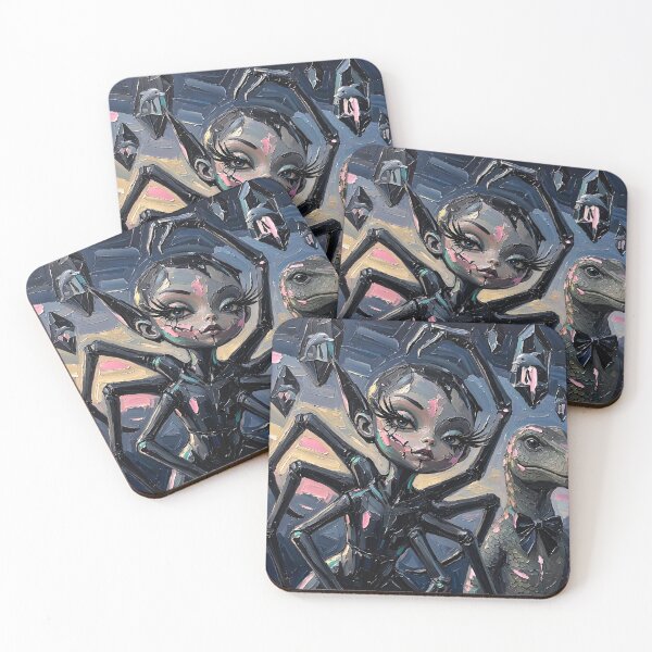 Item preview, Spider Girl Long Eyelashes Raptor Bowtie Impasto Dark Art designed and sold by LujziWorld.