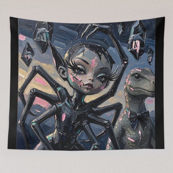 Item preview, Spider Girl Long Eyelashes Raptor Bowtie Impasto Dark Art designed and sold by LujziWorld.