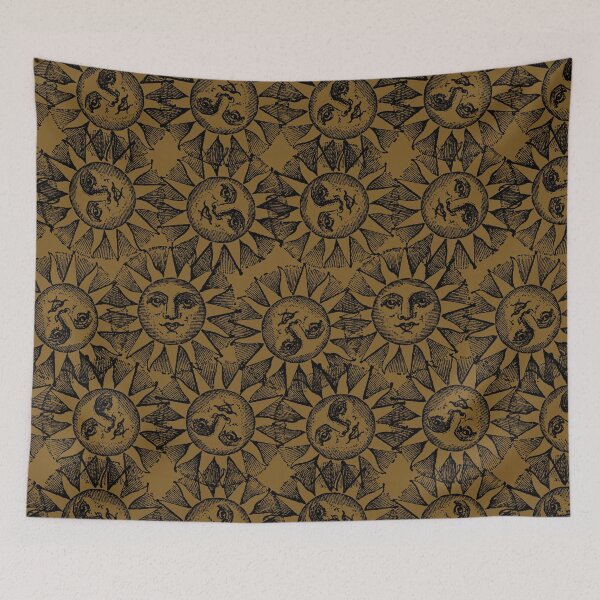 Item preview, Whimsigoth Woodcut Sun in Antique Gold designed and sold by YesterdayColl.