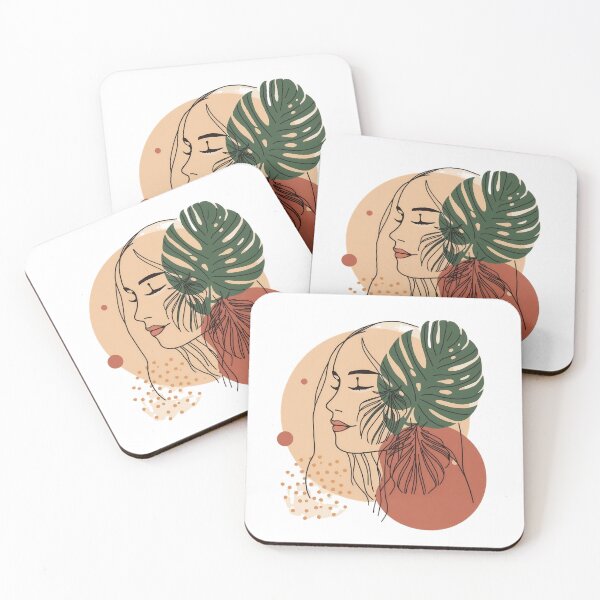 Item preview, Minimalist Boho Woman Face Line Art with Tropical Leaves designed and sold by VisualVerseLab.