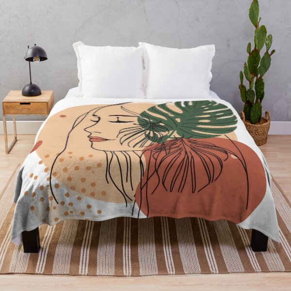 Item preview, Minimalist Boho Woman Face Line Art with Tropical Leaves designed and sold by VisualVerseLab.