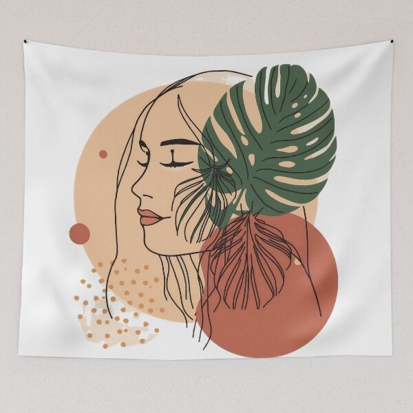 Item preview, Minimalist Boho Woman Face Line Art with Tropical Leaves designed and sold by VisualVerseLab.