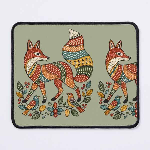 Item preview, Gond-Inspired Red Fox with Botanical Patterns and Birds designed and sold by MAD's Recreation Studio.