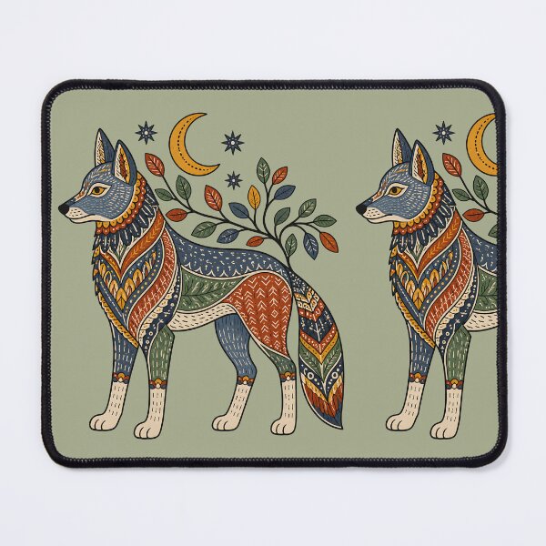 Item preview, Gond-Inspired Wolf with Crescent Moon designed and sold by MAD's Recreation Studio.