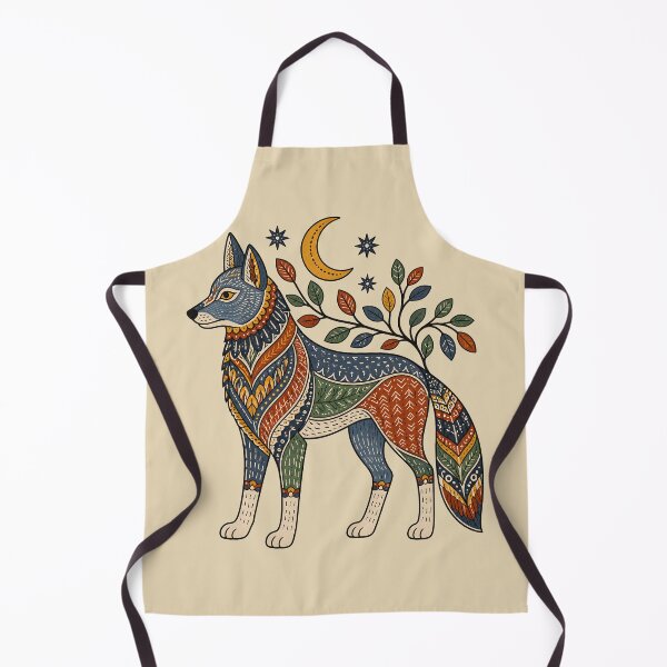 Artikelvorschau, Gond-inspirierter Wolf mit Halbmond entworfen und verkauft von MAD's Recreation Studio.