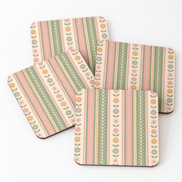 Item preview, Floral Striped Pattern Sage Green Pink Cream designed and sold by ITCHAWAWAA.
