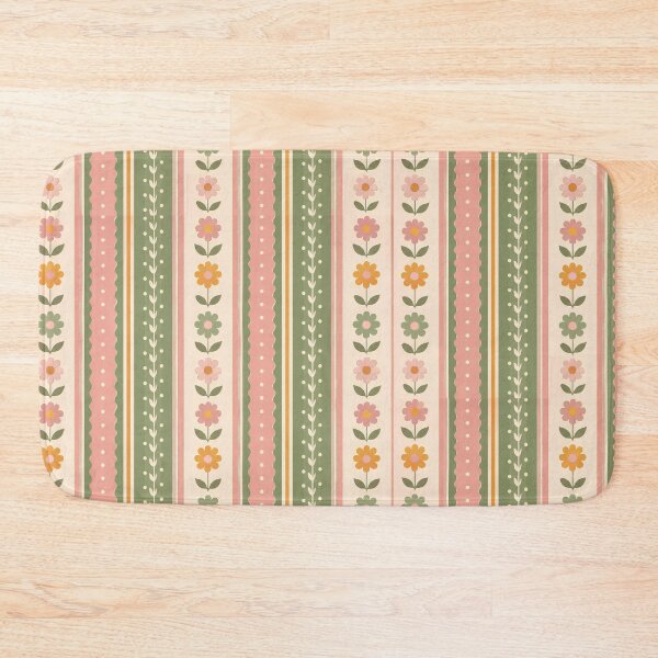 Item preview, Floral Striped Pattern Sage Green Pink Cream designed and sold by ITCHAWAWAA.