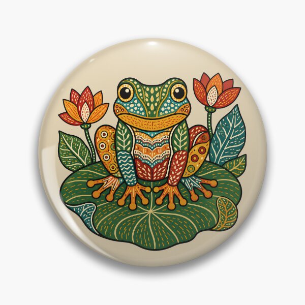 Item preview, Gond-Inspired Tree Frog on Lotus Leaf designed and sold by  MAD's Recreation Studio.