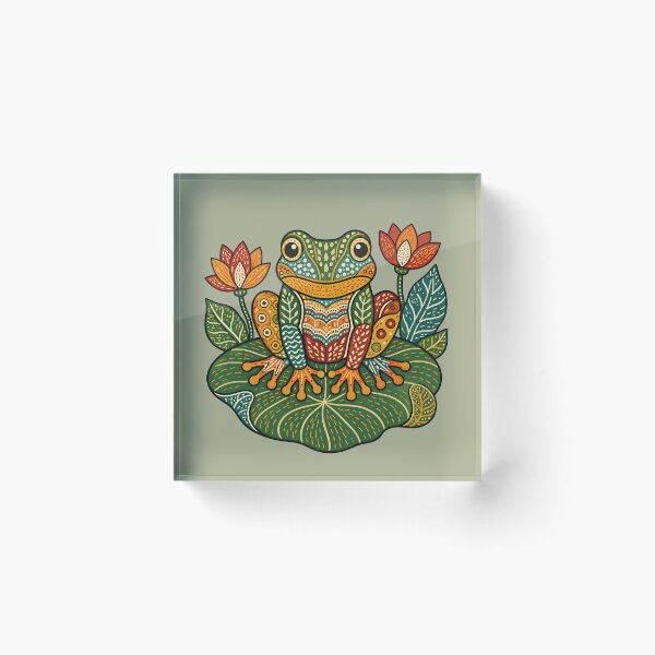 Item preview, Gond-Inspired Tree Frog on Lotus Leaf designed and sold by  MAD's Recreation Studio.