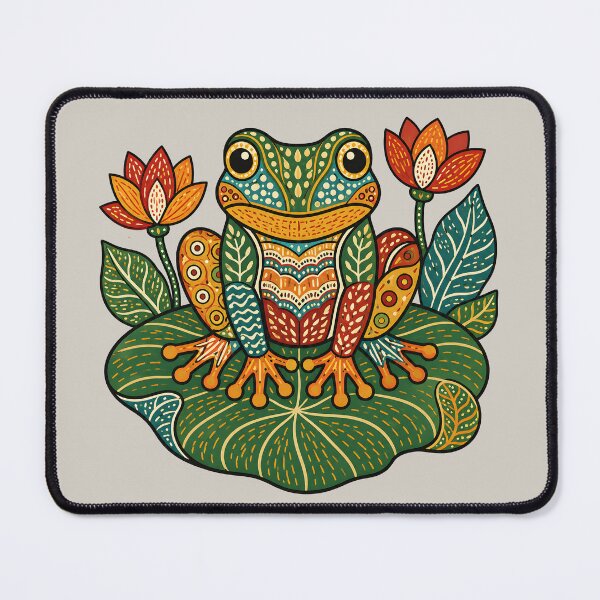 Item preview, Gond-Inspired Tree Frog on Lotus Leaf designed and sold by MAD's Recreation Studio.