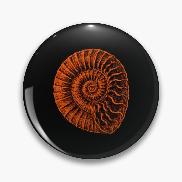 Artikelvorschau, Illustration eines Ammonitenfossils mit spiralförmigem Gehäuse in Orange entworfen und verkauft von ROUX-ART.