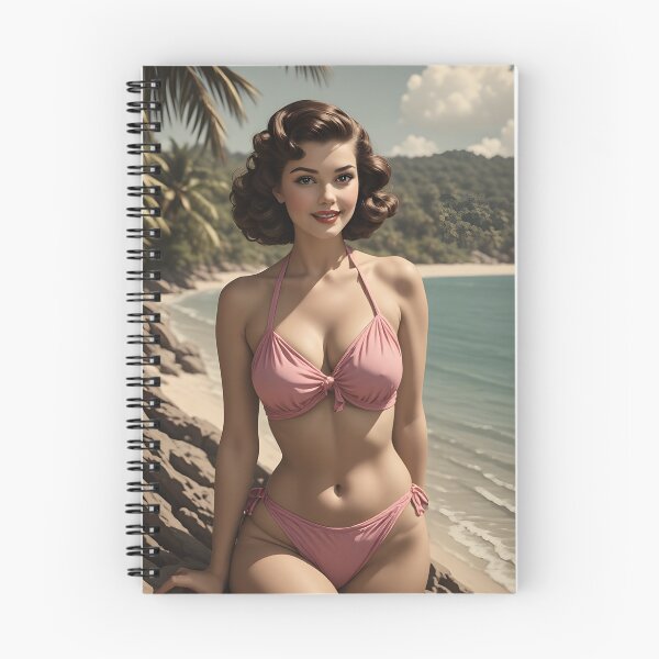 Item preview, Vintage Beach Brunette Portrait in Pink Bikini designed and sold by Holub Art Studio & design.