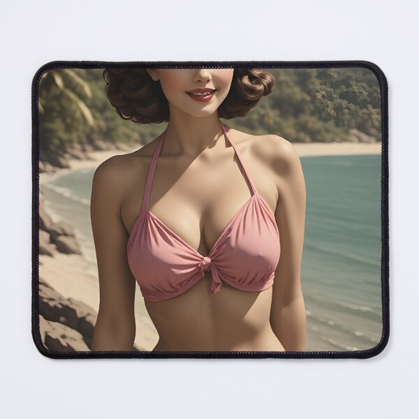 Item preview, Vintage Beach Brunette Portrait in Pink Bikini designed and sold by Holub Art Studio & design.