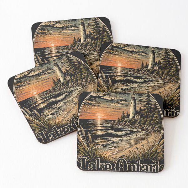Item preview, Lake Ontario Sunset Retro Forest Landscape designed and sold by beoldfashioned.