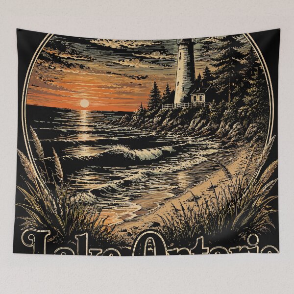 Item preview, Lake Ontario Sunset Retro Forest Landscape designed and sold by beoldfashioned.