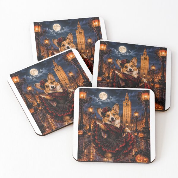 Item preview, Corgi de flamenco oscuro en Sevilla de noche con luna llena designed and sold by Nomad-Paws.
