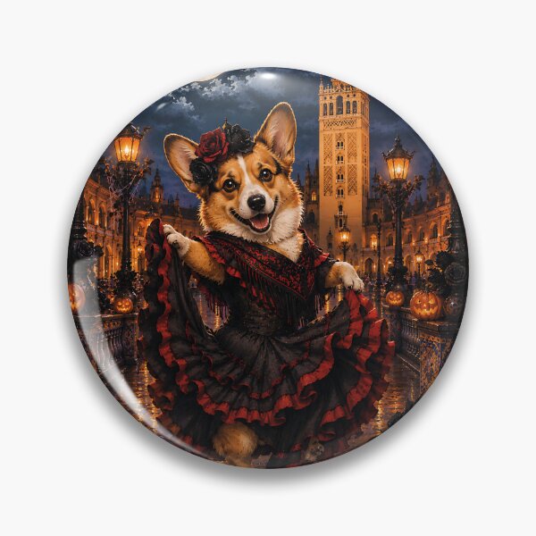 Item preview, Dark flamenco Corgi in Seville at night with a full moon designed and sold by Nomad-Paws.