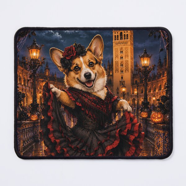 Item preview, Dark flamenco Corgi in Seville at night with a full moon designed and sold by Nomad-Paws.
