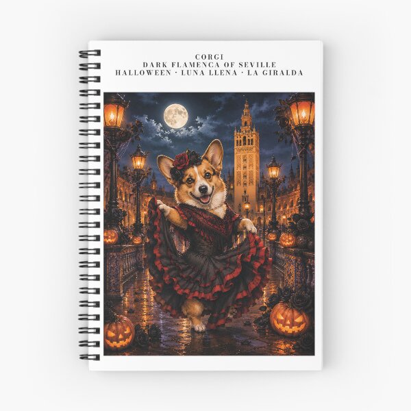 Item preview, Dark flamenco Corgi in Seville at night with a full moon designed and sold by Nomad-Paws.