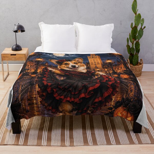 Item preview, Dark flamenco Corgi in Seville at night with a full moon designed and sold by Nomad-Paws.