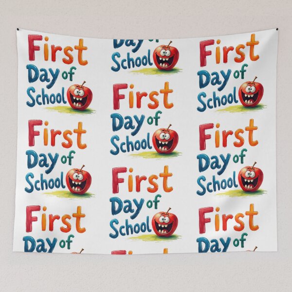 Item preview, First day of school painted letters with funny apple designed and sold by Prints by Mat.