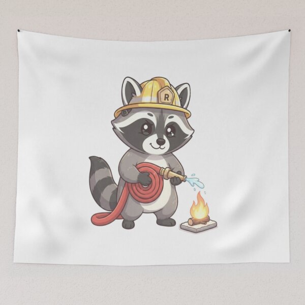Item preview, Cute Raccoon Firefighter Spraying Hose designed and sold by Ella_Sketch.