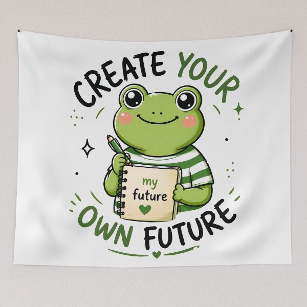 Item preview, Create Your Own Future – Cute Frog Motivational Design designed and sold by Basma Designs | Retro, Kawaii Shirts & Stickers.