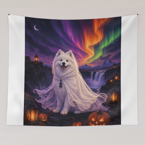 Item preview, Samoyed as an Arctic spirit in Iceland with the Northern Lights designed and sold by Nomad-Paws.