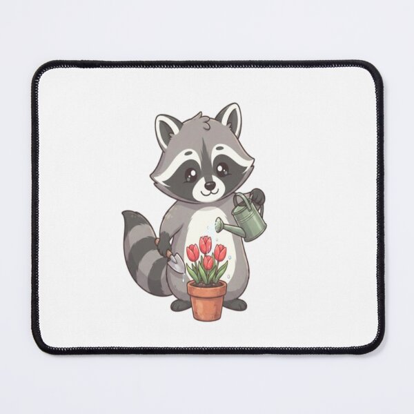 Item preview, Cute Raccoon Watering Red Tulips designed and sold by Ella_Sketch.