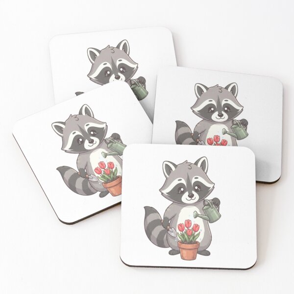 Item preview, Cute Raccoon Watering Red Tulips designed and sold by Ella_Sketch.