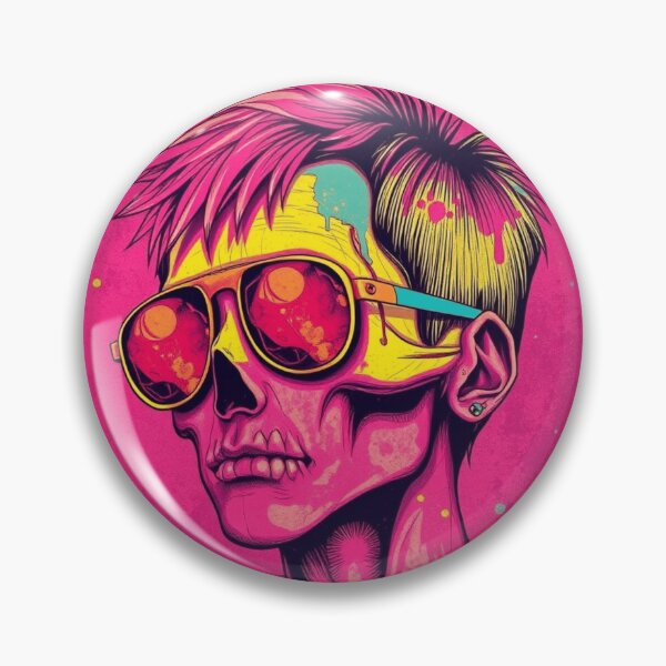 Item preview, Retro Zombie Skull Sunglasses - Neon Pink Pop Art Graphic designed and sold by ERODED SELF.