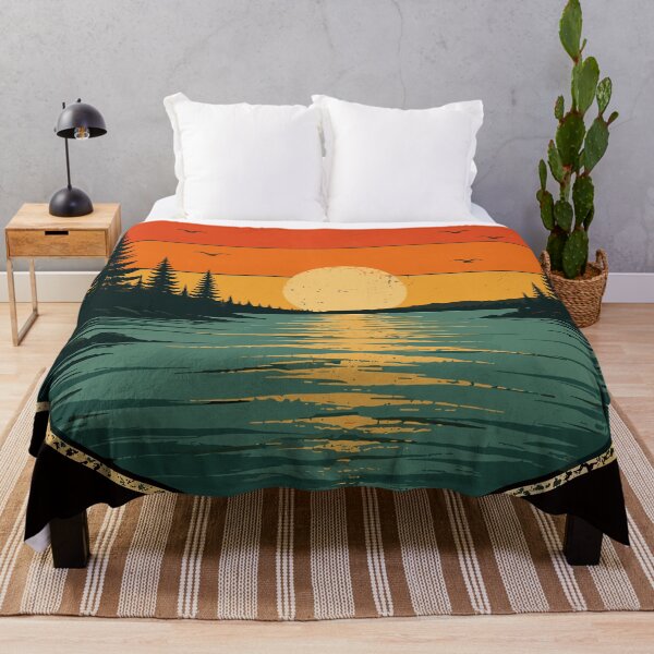 Item preview, Lake Ontario Sunset Retro Forest Landscape designed and sold by beoldfashioned.