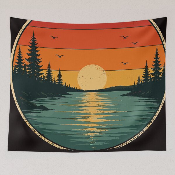 Item preview,  Lake Ontario Sunset Retro Forest Landscape designed and sold by beoldfashioned.