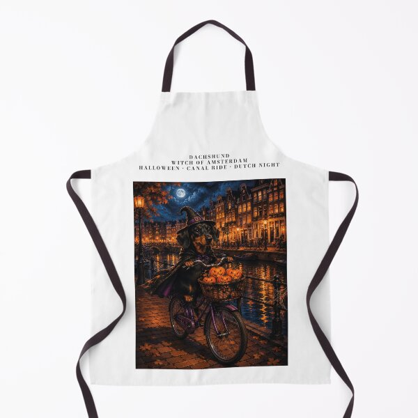 Item preview, Witch's dachshund on a bicycle through Amsterdam at night designed and sold by Nomad-Paws.