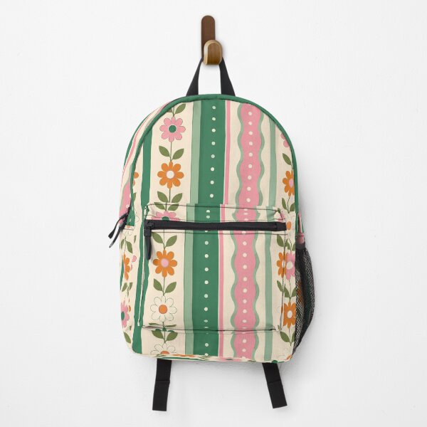 Item preview, Retro Floral Striped Pattern Sage Green Pink Cream designed and sold by ITCHAWAWAA.