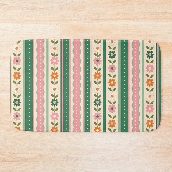 Item preview, Retro Floral Striped Pattern Sage Green Pink Cream designed and sold by ITCHAWAWAA.