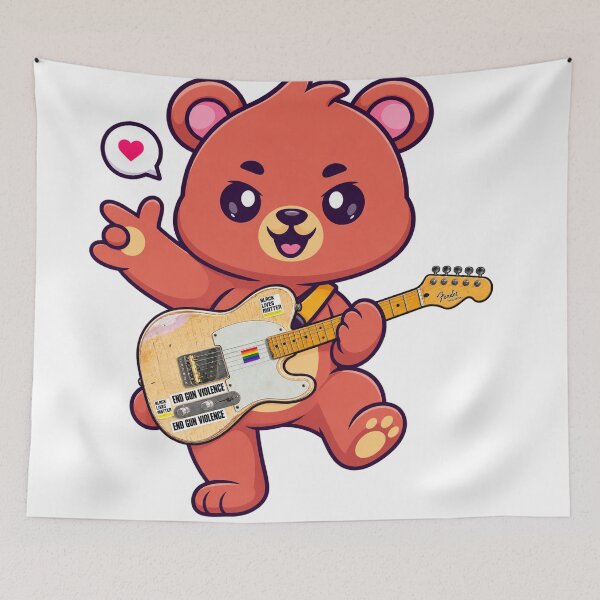 Item preview, cute bear playing guitar styles with metal hand designed and sold by Donald-Bryantt.